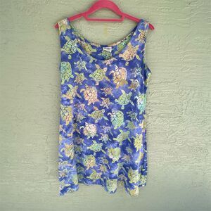 Rum Reggae Women's M Blue Turtle Print Knee Length Tank Dress